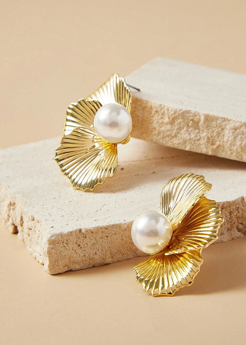 Flower Petal Faux Pearl Earrings