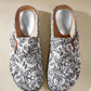 Yvette Black and White Floral Print Clogs