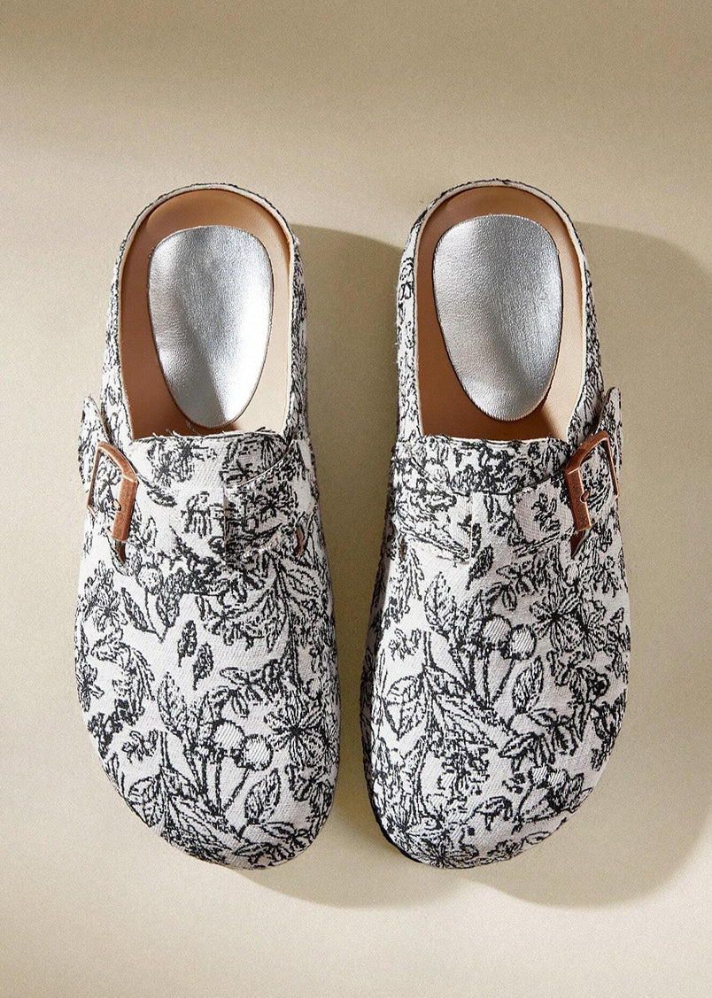 Yvette Black and White Floral Print Clogs