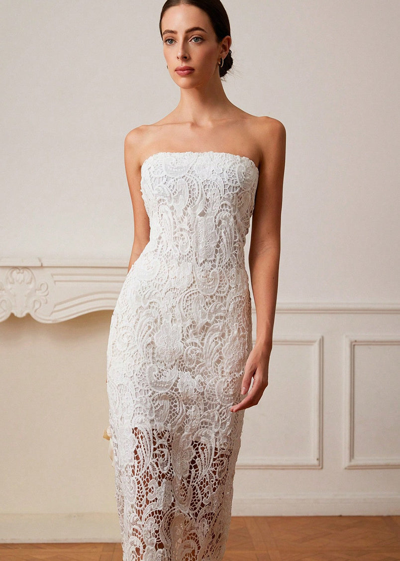 Catalina Lace Strapless Pencil Midi Dress