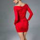 Ruby Red Off the Shoulder Long Sleeve Fitted Mini Dress