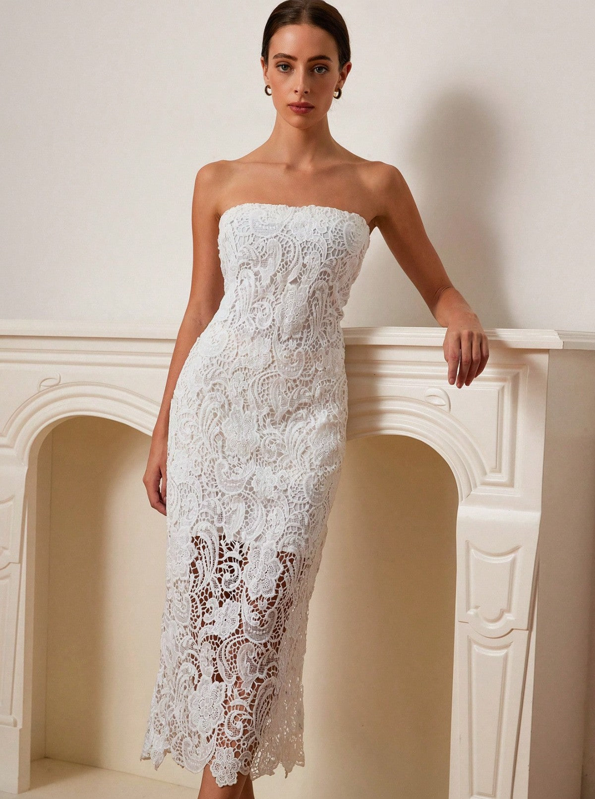 Catalina Lace Strapless Pencil Midi Dress