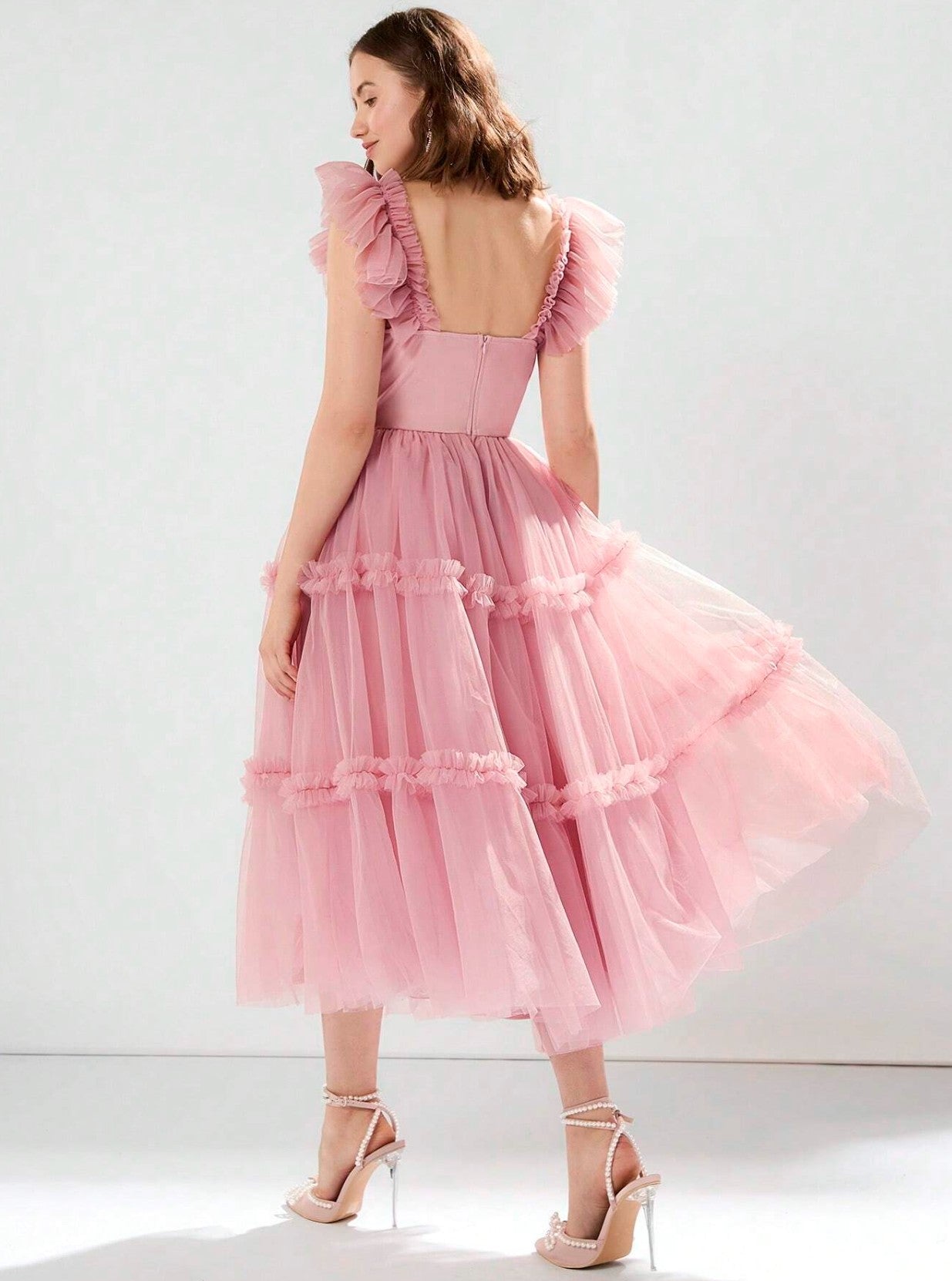 Amelia Ruffle Tulle Midi Dress