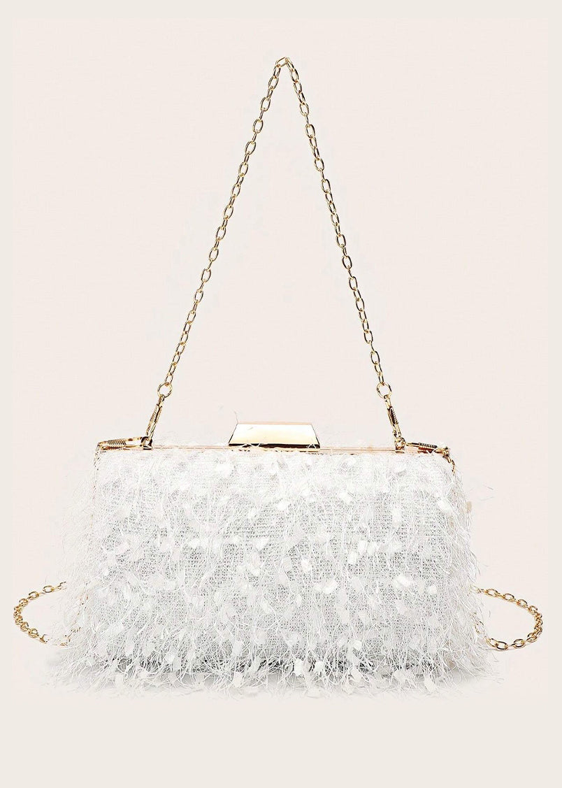 Ellie Fringe Clutch White