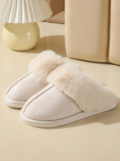 Rea Faux Fur Slippers in Beige