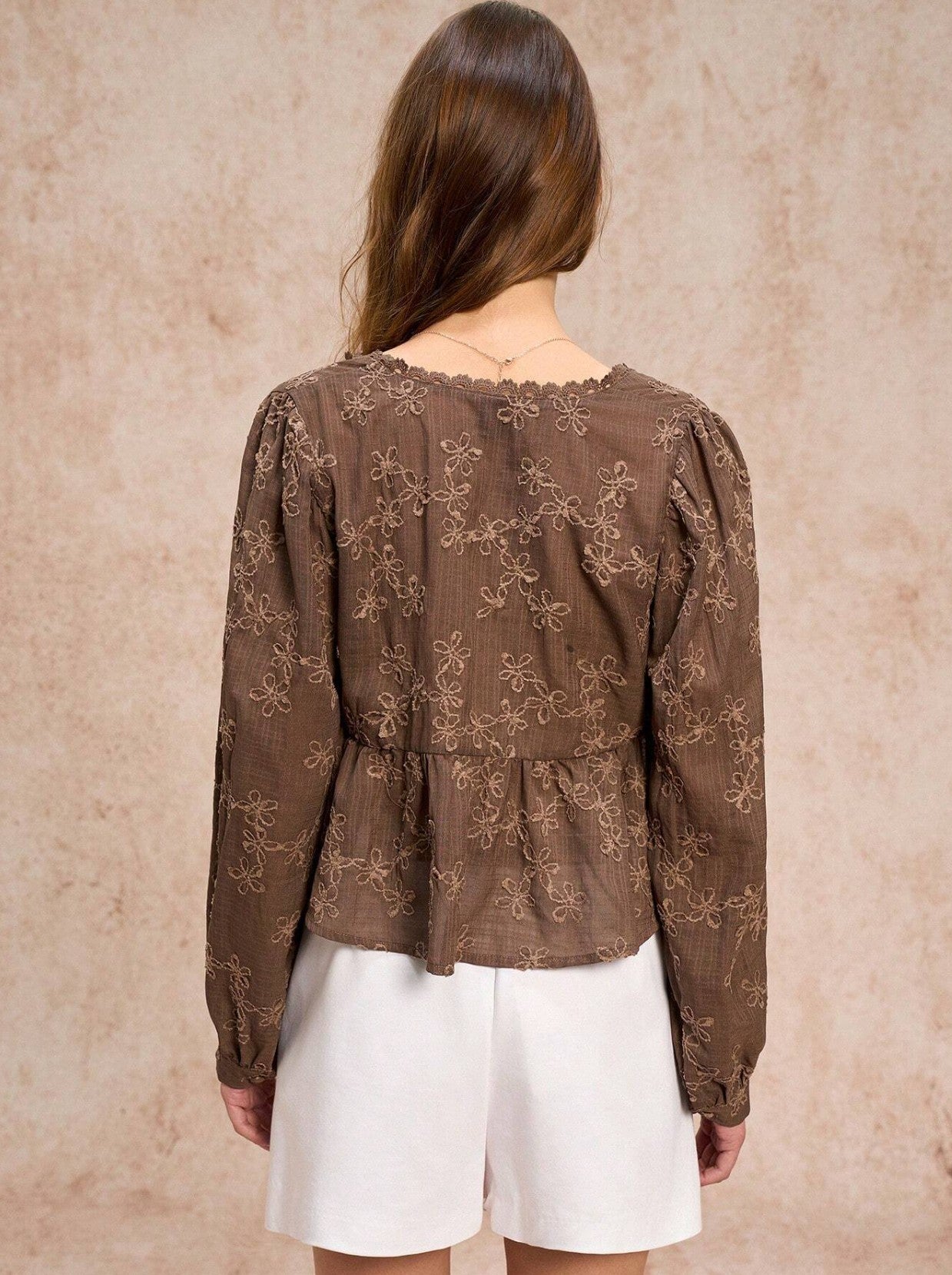 Suzette Embroidery Vneck Long Sleeve Blouse Shirt