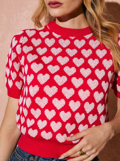 Erin Heart Knit Short Sleeve Top