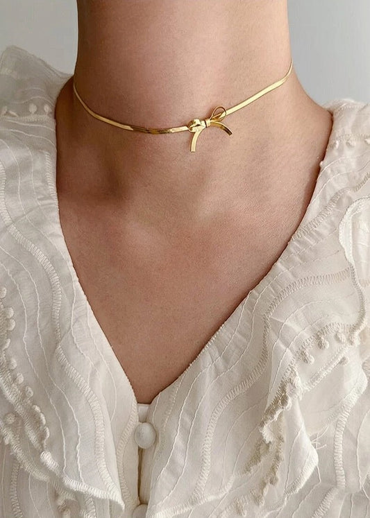 Bow Herringbone Chain Necklace