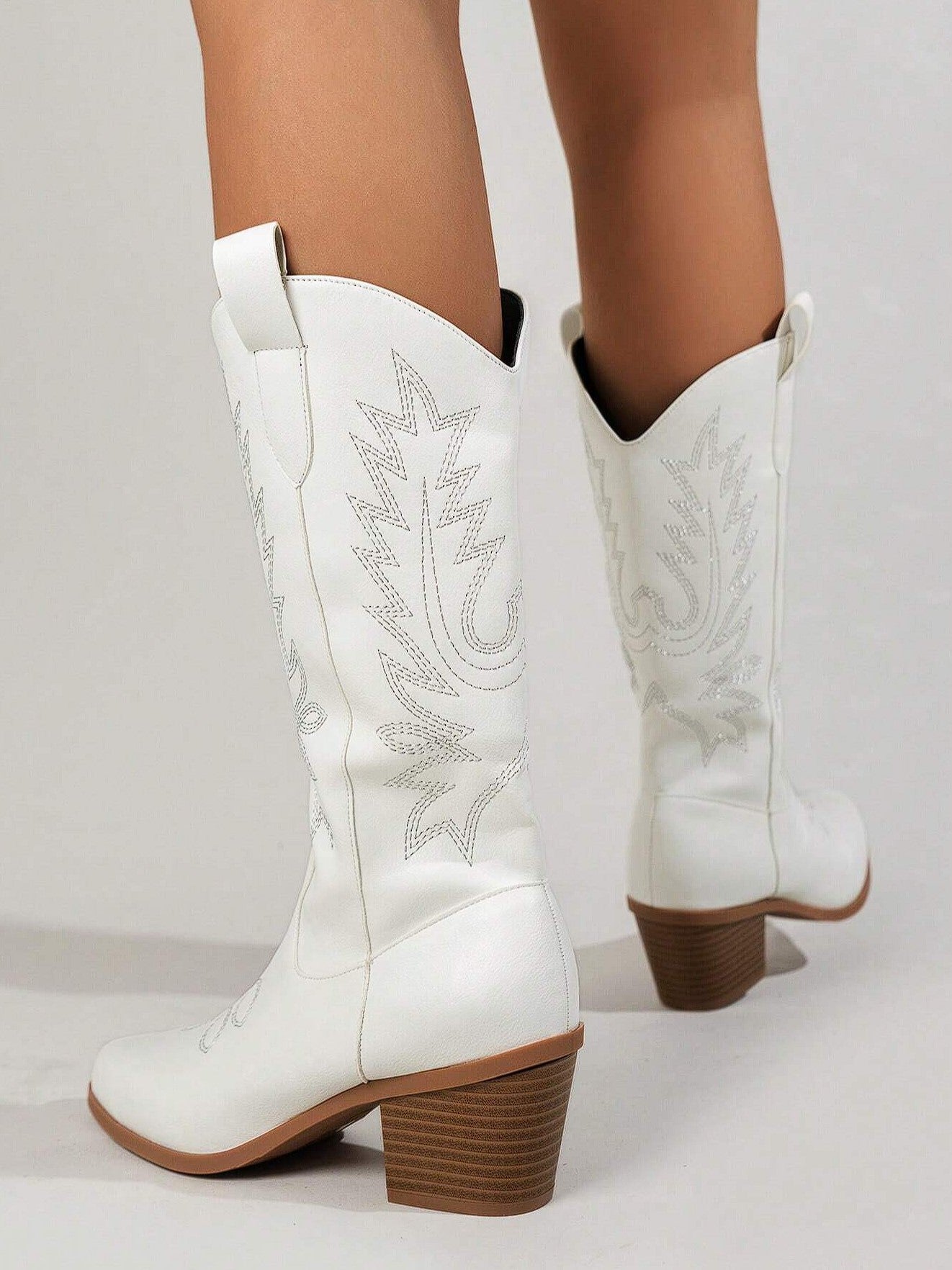 Rosanne Western CowGirl Faux Leather Boots in White