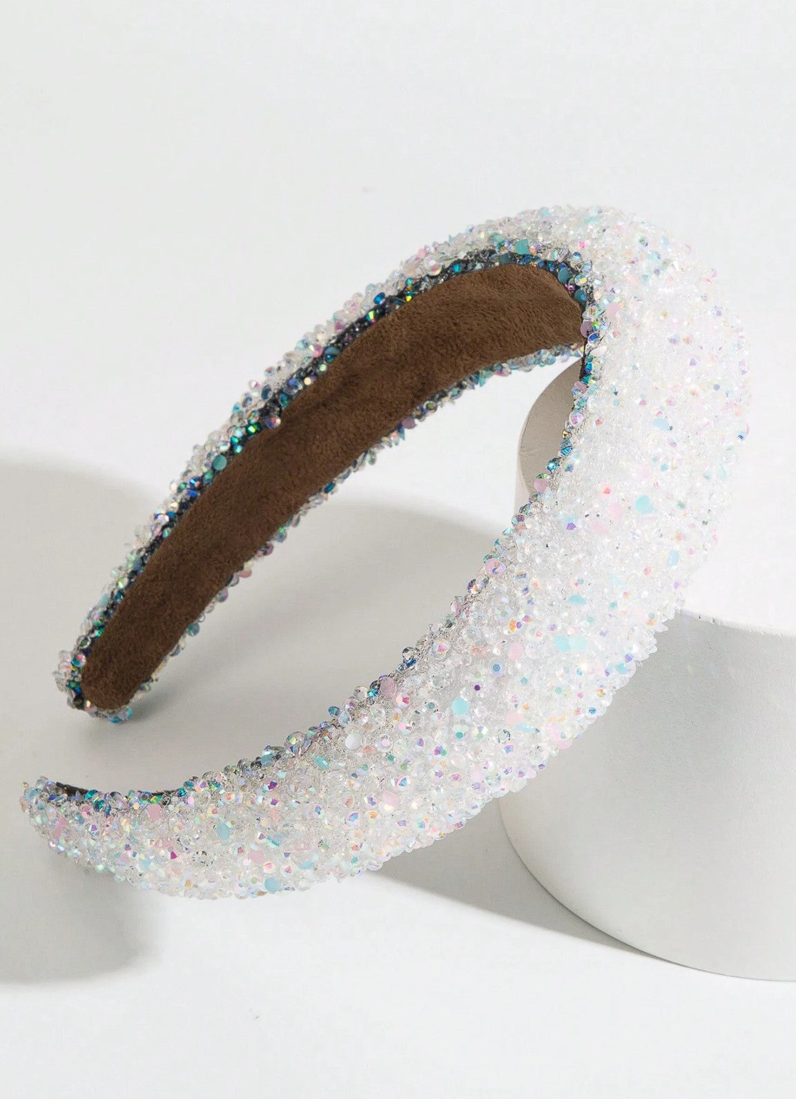 Zoey Puff Rhinestone Headband White