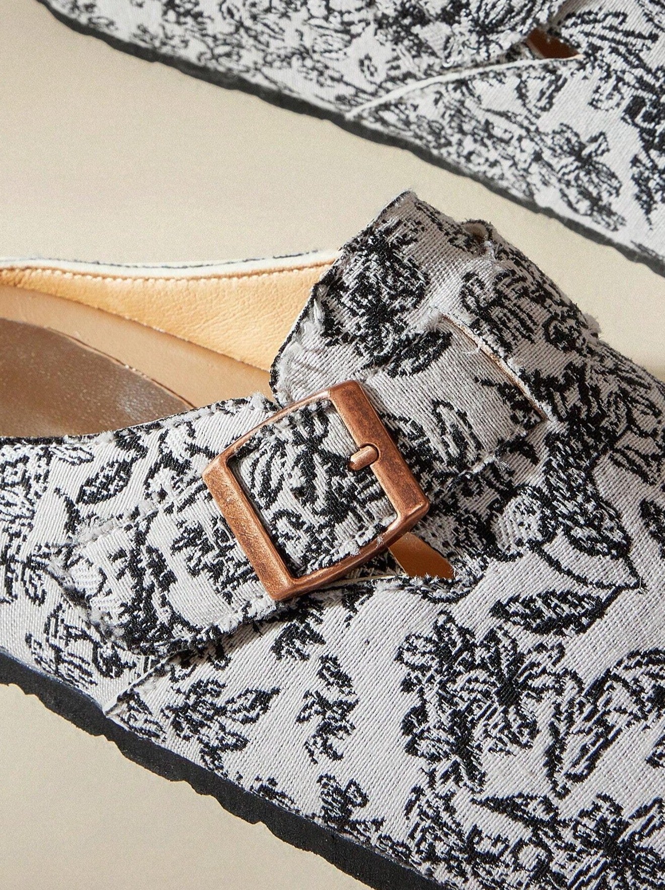 Yvette Black and White Floral Print Clogs