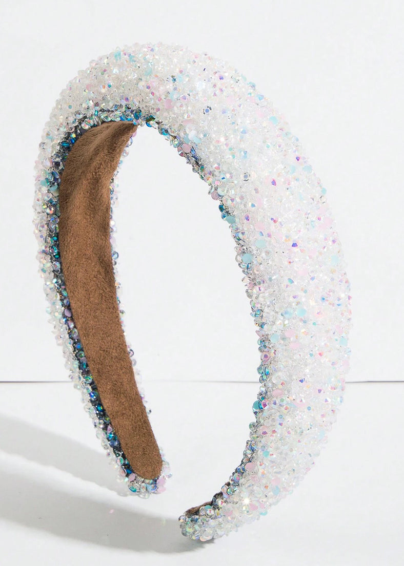 Zoey Puff Rhinestone Headband White