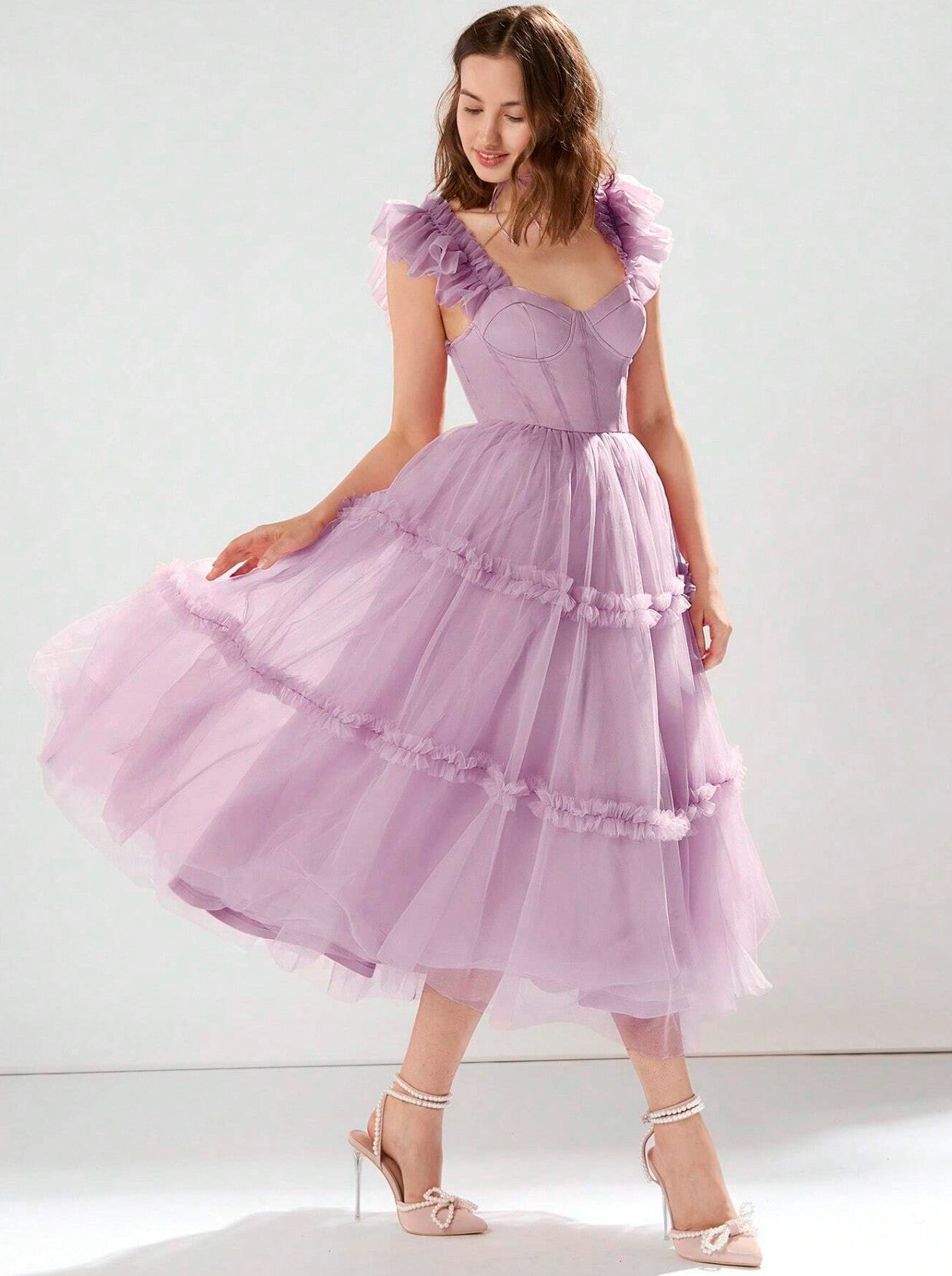 Amelia Ruffle Tulle Midi Dress