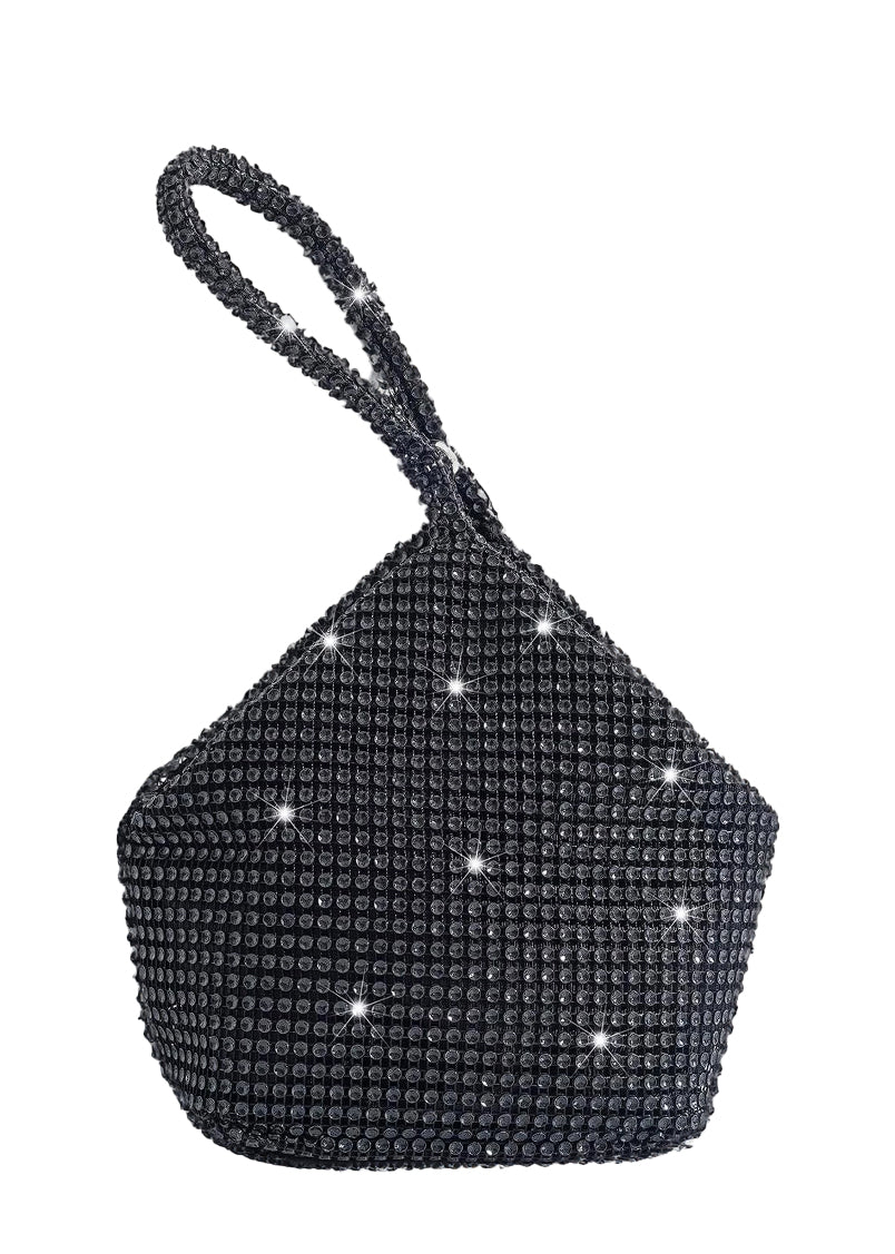 Kenzie Mini Rhinestone Handle Bag Black