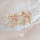 Bow Gold Earrings in Pink