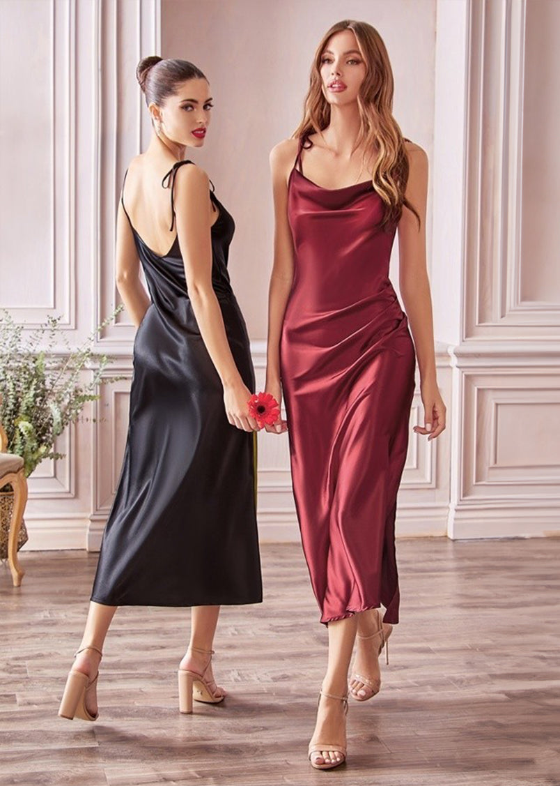 Rosie Satin Slip Cowl Neck Midi Dress Lipstick