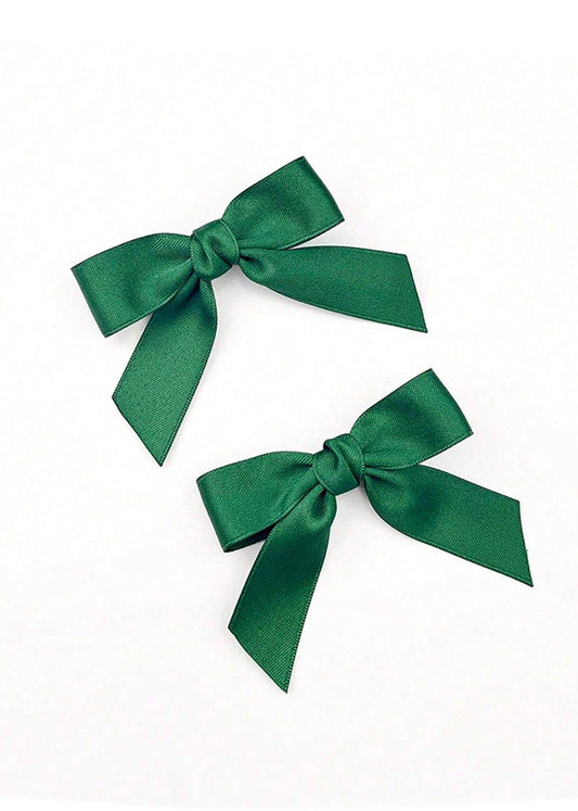 Green Satin Bow Hair Clip Set