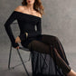 Violetta Black Off the Shoulder Sheer Maxi Dress