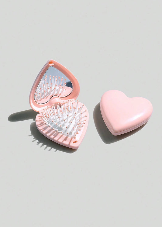 Pink Heart Shape Mirror Comb