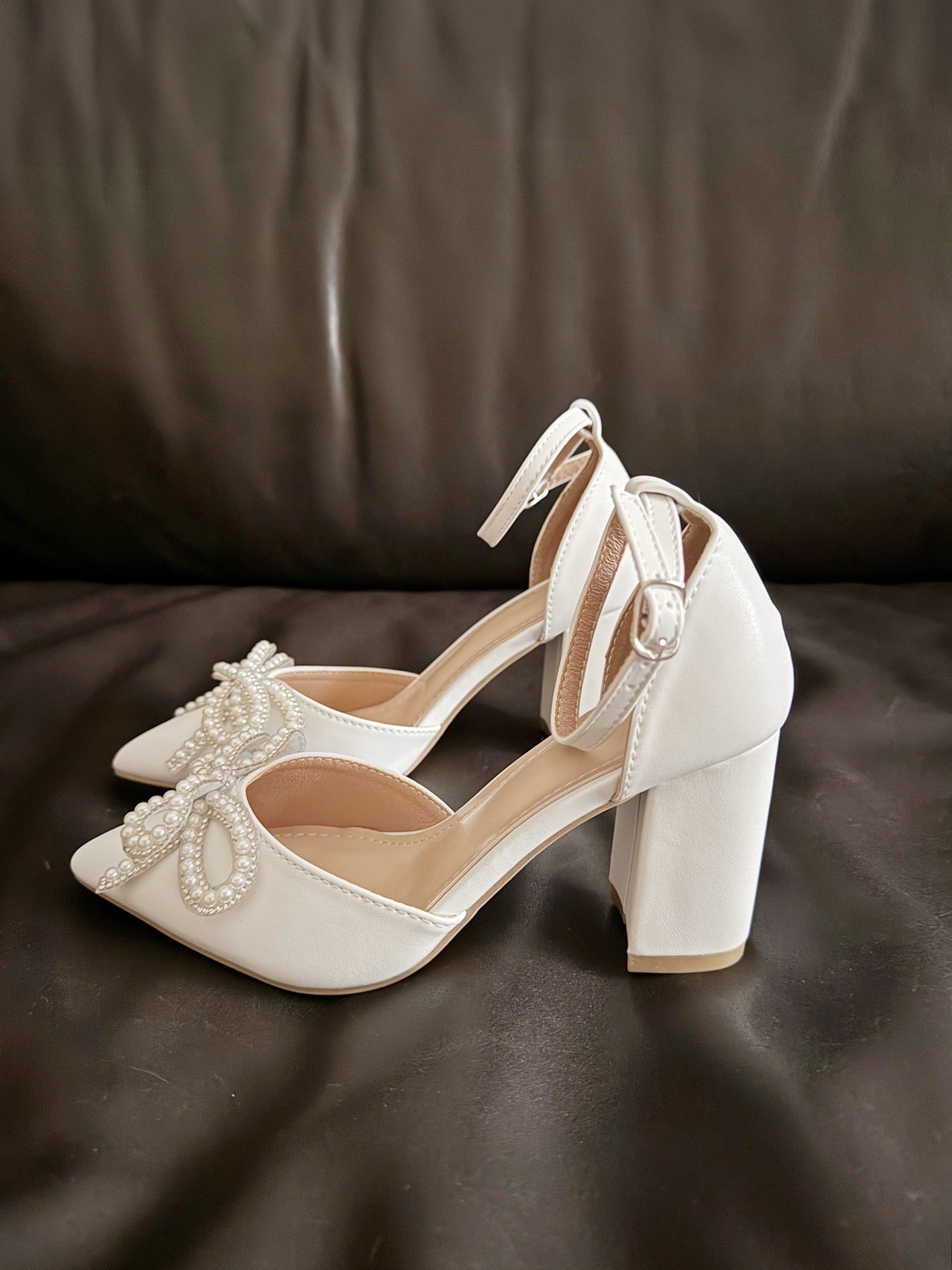 Lush Pointed Toe Ankle Strap Heels in White