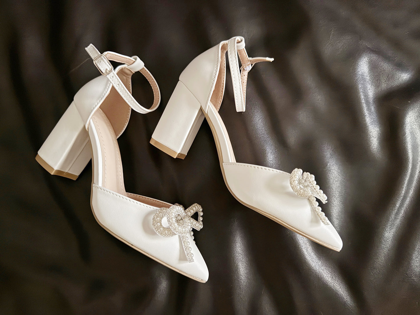 Lush Pointed Toe Ankle Strap Heels in White