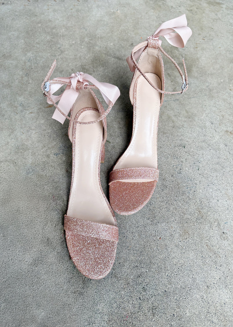 Jae Ankle Strap Heels Glitter Rose Gold  v