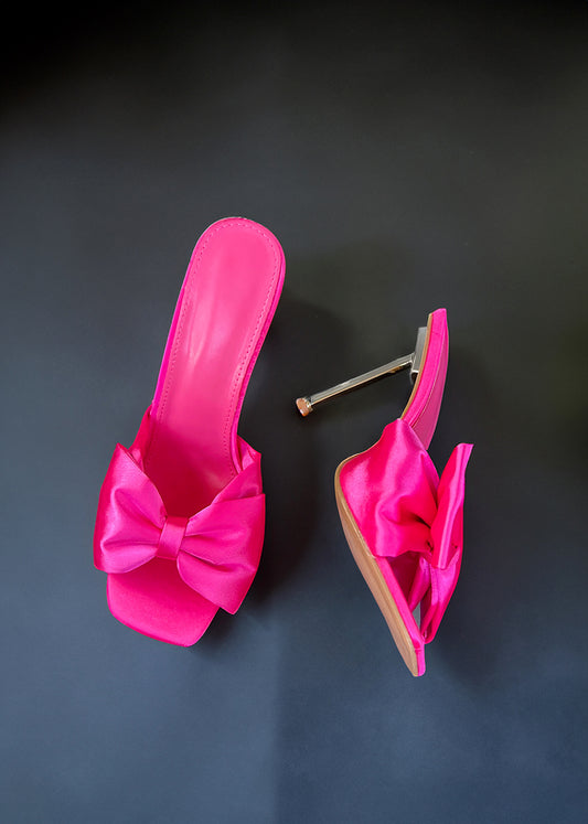 Cayla Bow Satin High Heels in Hot Pink