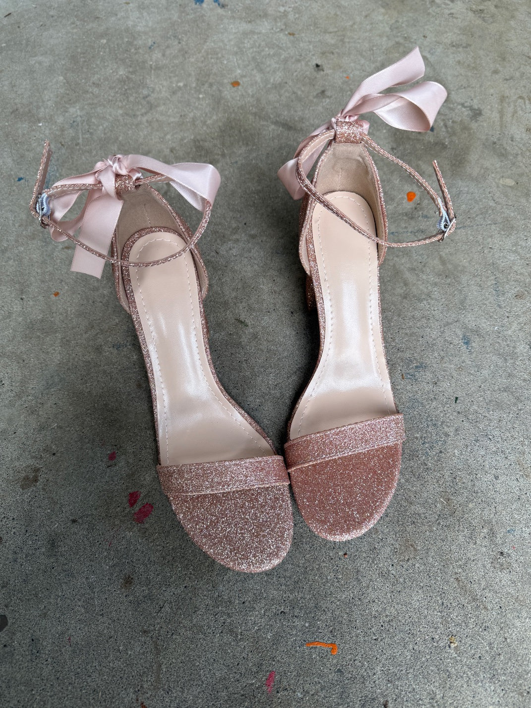 Jae Ankle Strap Heels Glitter Rose Gold  v