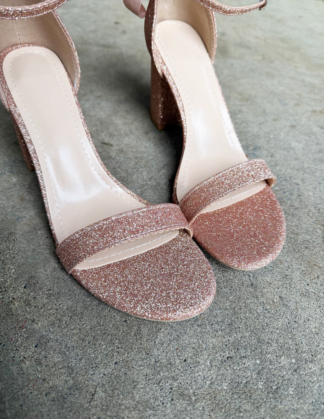 Jae Ankle Strap Heels Glitter Rose Gold  v