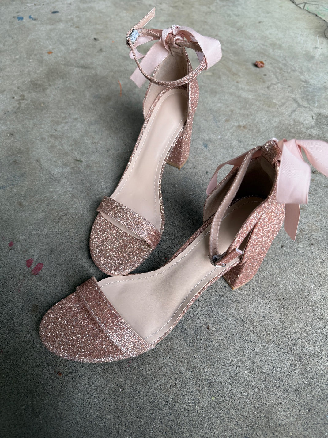 Jae Ankle Strap Heels Glitter Rose Gold  v