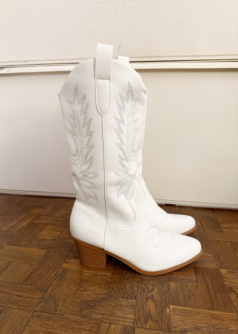 Rosanne Western CowGirl Faux Leather Boots in White