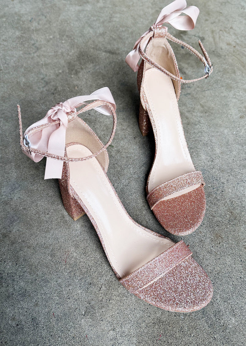 Jae Ankle Strap Heels Glitter Rose Gold  v