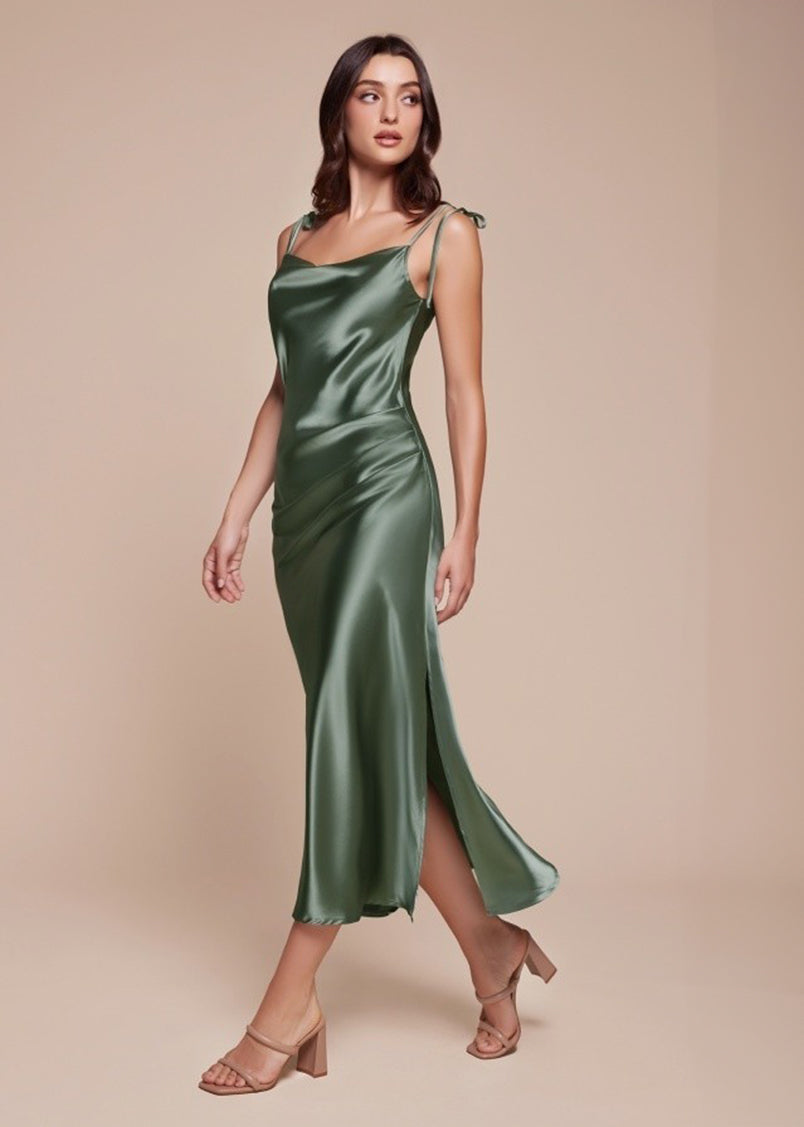 Rosie Satin Slip Cowl Neck Midi Dress Lipstick