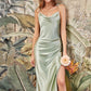 Rosie Satin Slip Cowl Neck Midi Dress Sage