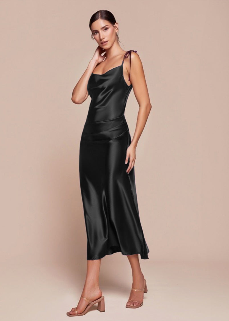 Rosie Satin Slip Cowl Neck Midi Dress Lipstick