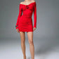 Ruby Red Off the Shoulder Long Sleeve Fitted Mini Dress