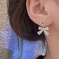 Pearl Heart Bow Gold Earrings