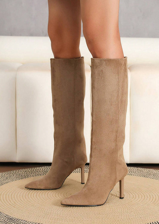 Maryana Faux Suede Pointed High Boot in Tan